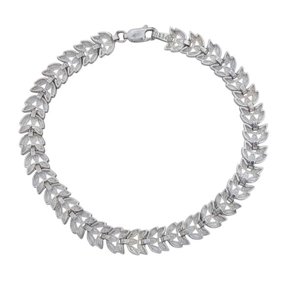 Estate Peru Sterling Silver 925 7.4mm Bolivian Leaf Bracelet 7.5" - Picture 5 of 8